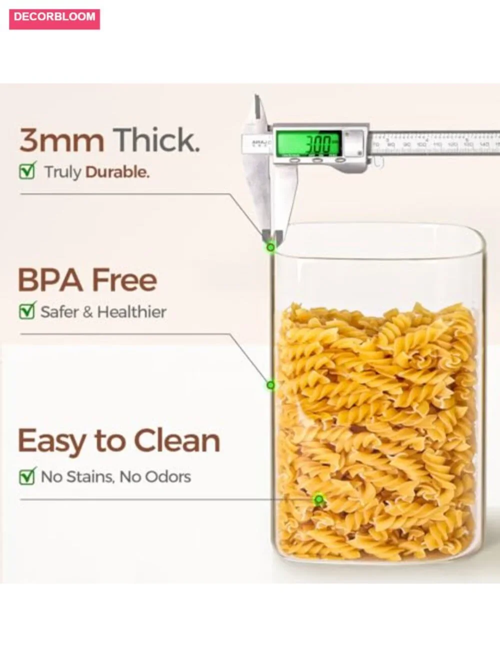 3.6 Qt Glass Food Storage Containers Set of 2, Large Canisters with Bamboo Lids